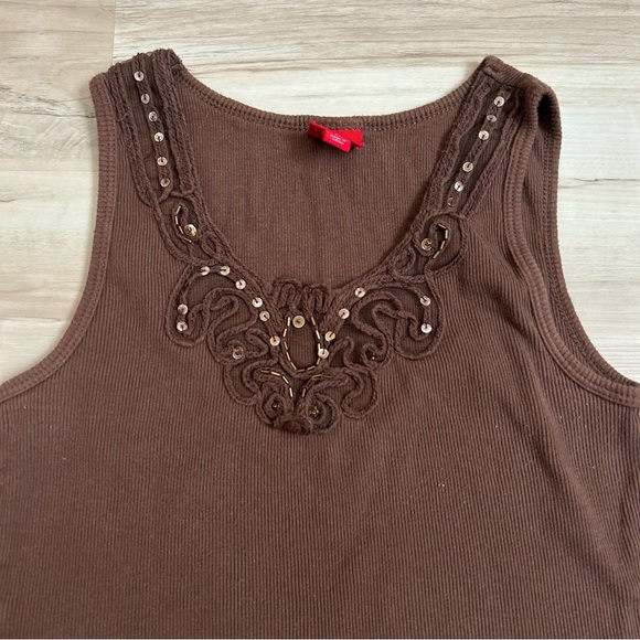 Vintage Mossimo Tank Top Brown Shirt with Sequin Accent Women’s Size Medium Y2K - Picture 2 of 9